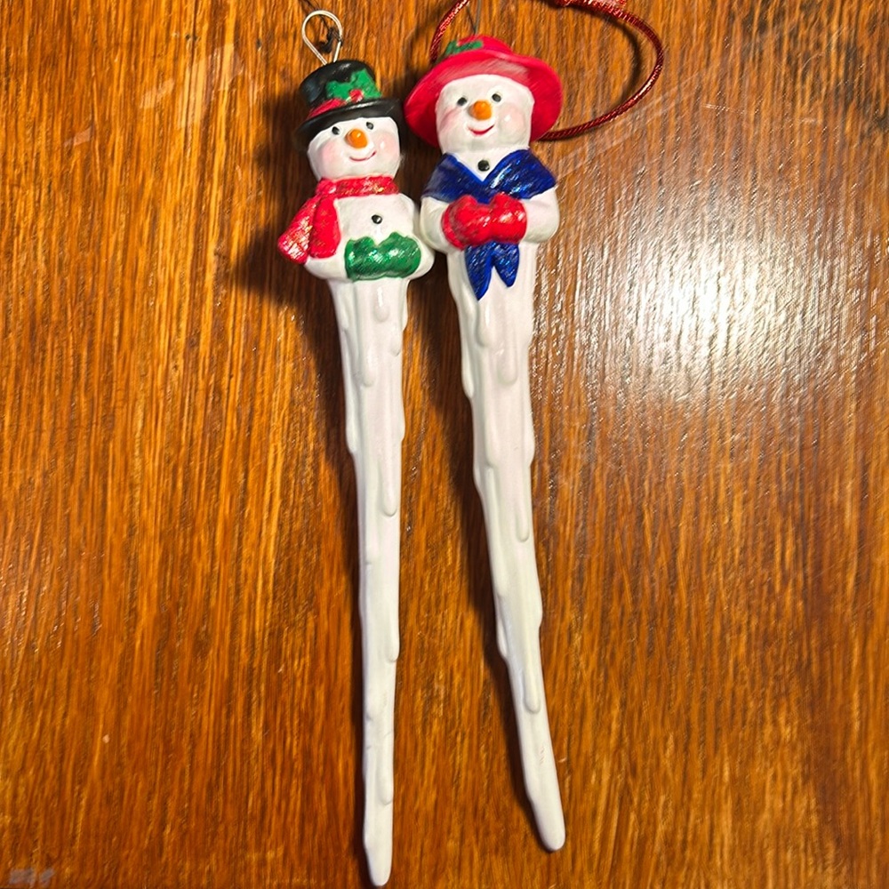 Vintage Old World Christmas Ornaments Mr & Mrs Glass Blown Icicle Snowmen